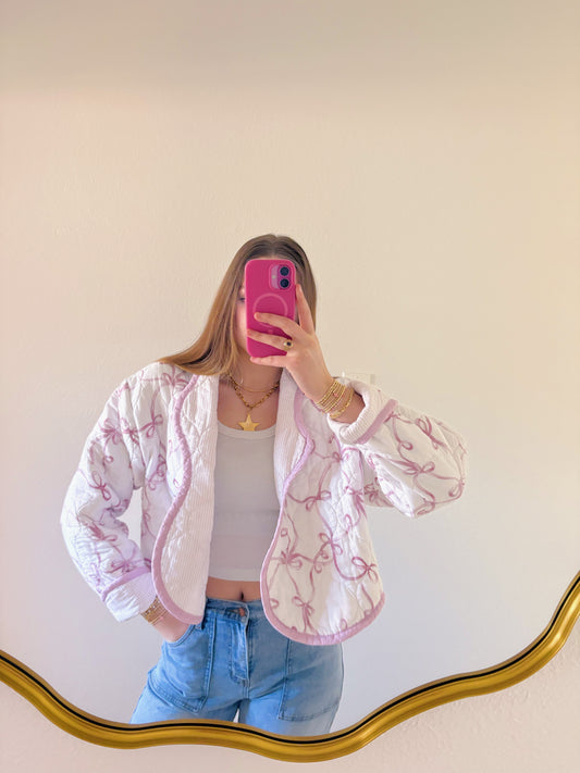 Wrapped in Bows Quilted Jacket- Lilac